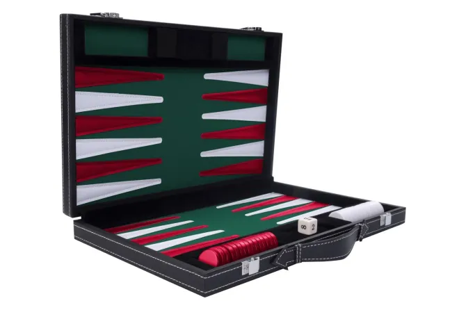 Backgammon kuffert Grøn/Rød - 15"