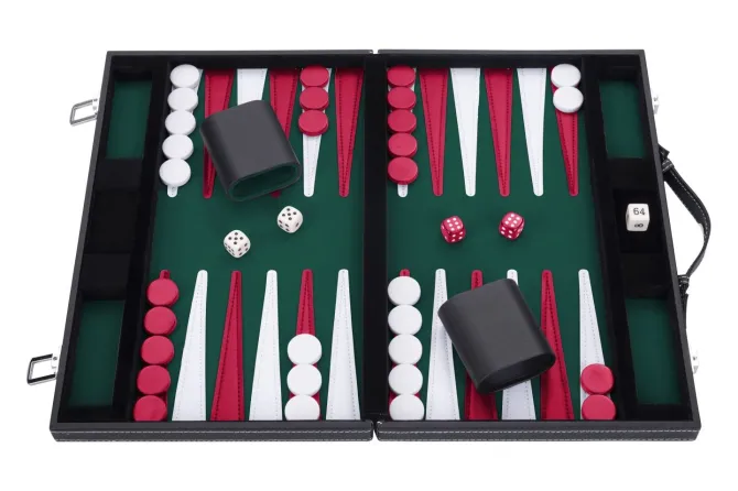 Backgammon kuffert Grøn/Rød - 15"