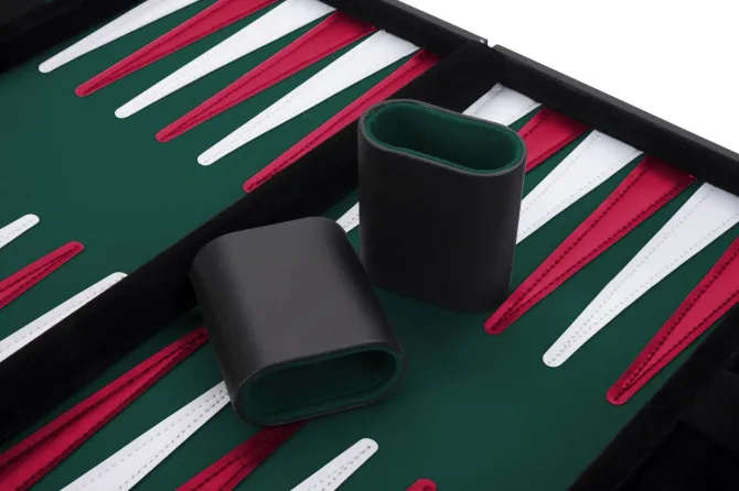 Backgammon kuffert Grøn/Rød - 15"
