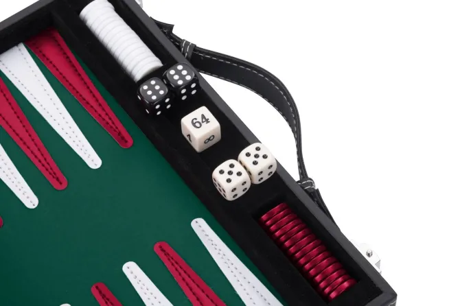 Backgammon kuffert Grøn/Rød - 15"