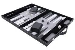 Backgammon kuffert Sort/Hvid/Grå - 15"
