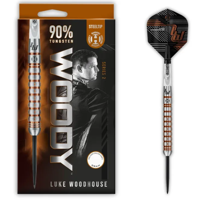 Luke Woodhouse S2 90% NT steeltip dartpile fra Harrows